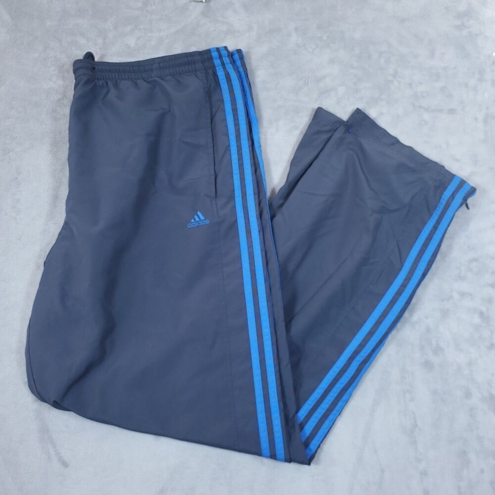 VTG Adidas Track Pants Men's XL Blue Three Stripe Ankle Zip Athletic Joggers